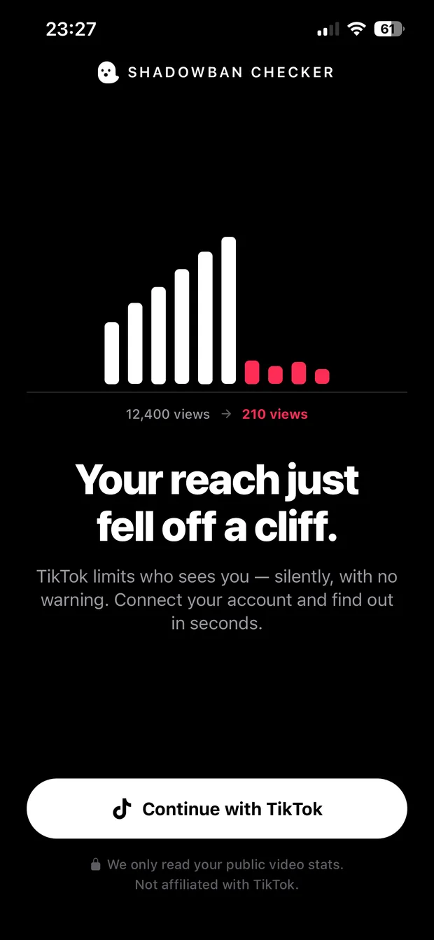 Shadowban Checker onboarding — connect your TikTok account, read-only